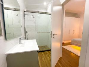 亚的斯亚贝巴Elegant 3Br Oasis in Heart of Addis Ababa的带水槽和淋浴的浴室