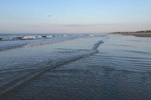 an empty beach with waves in the water at Lazy Lagoon in Kiawah Island
