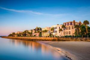 a group of buildings on the shore of a beach at Lazy Lagoon in Kiawah Island