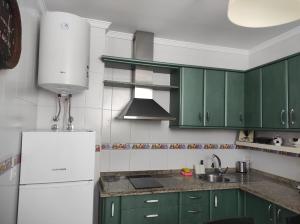 a kitchen with green cabinets and a white refrigerator at Plaza Plateros in Jerez de la Frontera