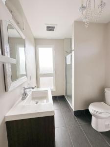 a bathroom with a sink and a toilet at The 4M Favorite House - Stunning & Spotless 2-Bed Apt (#3) in Ann Arbor +70 photos