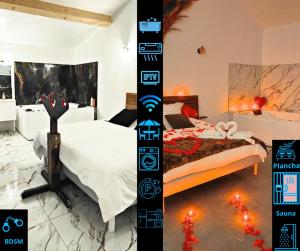 a bedroom with a bed with lights on the floor at Maisons Plaisir & Pulsion Spa Sauna Privé in Allauch