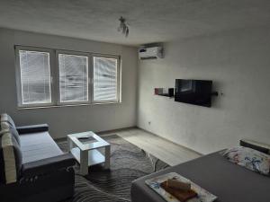 a living room with a couch and a flat screen tv at Apartment LejlaM in Sarajevo