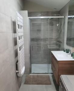 ein Badezimmer mit Dusche und Waschbecken in der Unterkunft Maison rénové au cœur de Blaye in Blaye + 9 Fotos