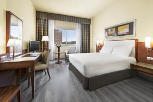 a hotel room with a bed and a desk at Elba Almeria Business & Convention Hotel in Almería +33 photos