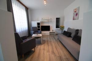 a living room with a couch and a tv at Apartments with parking space Lipovaca, Plitvice - 17657 in Rakovica +12 photos