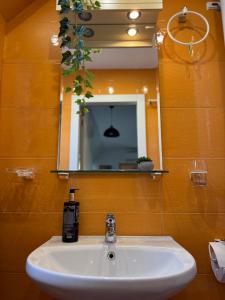 ヴァルナ・シティにあるHarbour Top-View Terrace 2-BDR Central Apartmentの洗面台と鏡のあるバスルーム +10枚の写真