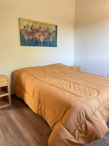 a bed in a room with a painting on the wall at Cabaña El Poniente in San Rafael +9 photos
