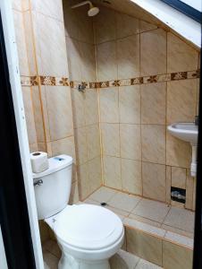 a small bathroom with a toilet and a sink at Hospedaje Live in Tingo María +11 photos