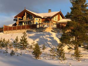 a house in the snow with trees in front of it at High-Standard Cabin In Beautiful Rauland in Rauland