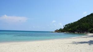 a beach with the ocean and trees in the background at Bottle Beach 2 Bungalows in Bottle Beach
