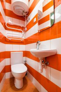 łazienka z toaletą i umywalką w obiekcie Economy Apartment on Rappoporta 7a-1 w Lwowie