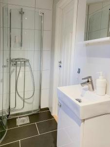 a bathroom with a shower and a sink at Traditional Charm And Modern Style In Vågå in Vågåmo