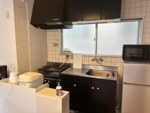 a small kitchen with a sink and a stove at SakuraPiso in Kagoshima +122 photos