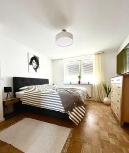 a bedroom with a bed and a dresser at Casa Sophia - stadtnahe, großzügige Ferienwohnung in Regensburg