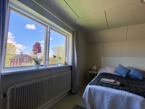 a bedroom with a bed and a large window at Cosy Home with River Views, Sauna & Gym in Gustafs +85 photos
