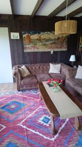 a living room with a couch and a table at Vakantiehuis Friedeburg in Warmenhuizen