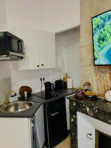 a kitchen with a sink and a counter top at Appartement hyper centre Balcon in Périgueux