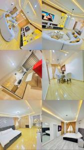 a collage of four pictures of a room at SolarisApartment in Abuja