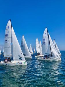 a group of sailboats in the ocean on the water at Große Kutscherwohnung in Kiel