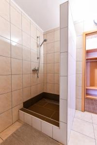 a shower in a bathroom with a tub at House Jole in Drežnik Grad