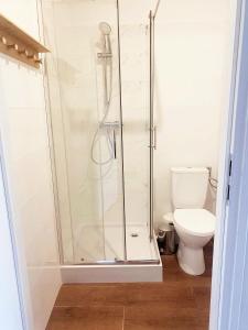 a bathroom with a shower and a toilet at Old Town View in Rzeszów +2 photos