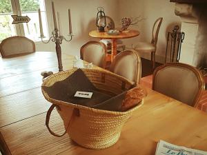 a basket sitting on top of a wooden table at Le Petit Domaine de Colayrac in Colayrac-Saint-Cirq