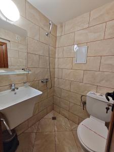 a bathroom with a toilet and a sink at Hotel Shipka Beach in Sunny Beach