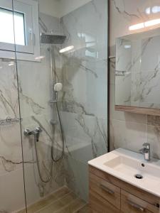 a bathroom with a shower and a sink at Victoria's & Anna's Apartments in Sami +13 photos