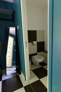a bathroom with a toilet and a mirror at Cocon au calme vue étang idéal familles et pros in Épinal +10 photos