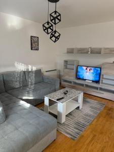un salon avec un canapé et une table basse dans l'établissement Z&G apartman, à Bijeljina