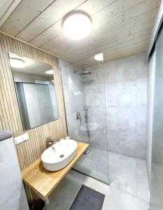 a bathroom with a sink and a shower at Chalet La Martina in Zuberec