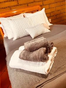 Katil atau katil-katil dalam bilik di Confortables cabañas con alberca y vistas a las montañas