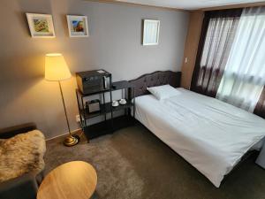 a bedroom with a bed and a tv and a table at The BIUMO in Seoul