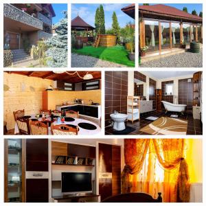 un collage di quattro foto di una casa di Pensiunea Anais a Novaci-Străini
