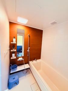a bathroom with a tub and a sink and a mirror at Shanshui House TAKASHIMA 一棟貸切 自炊BBQok in Takashima +9 photos