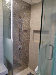 a shower in a bathroom with a glass door at KLCC by Star Residences in Kuala Lumpur