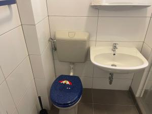 un piccolo bagno con un water e un lavandino di Monteurwohnung Dajka a Solingen