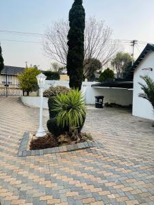 un lampione bianco appoggiato su un vialetto di mattoni di Mondeor holiday Home a Johannesburg