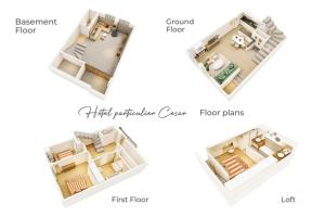 four views of a floor plan of aominium at Azurenting - Maison Césario - 3 chambres in Cannes