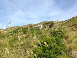 una casa en la cima de una colina con césped en Can Roc, en Es Mercadal