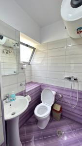 a bathroom with a toilet and a sink at Bebi Guest House in Sarandë +24 photos