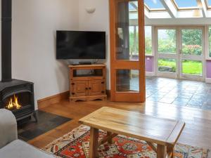 salon z telewizorem i kominkiem w obiekcie Rhiw Goch - Uk48152 w mieście Penrhyndeudreath