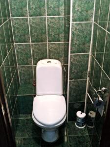 a bathroom with a white toilet in a green tiled room at Apartment NG Na Chertygasheva in Abakan