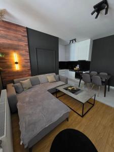 a living room with a couch and a table at Apartment 2 Plisi Gjilan in Gnjilane