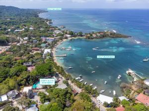 uma vista aérea de uma praia com barcos na água em Comfy Sloth guest studio suite condo em Roatan