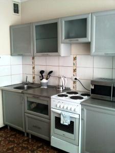 a kitchen with a stove and a sink at Apartment NG Na Chertygasheva in Abakan