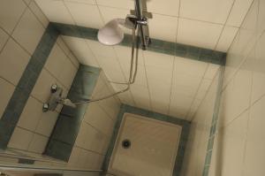 y baño con ducha y techo luminoso. en Gîte du Grand Sourel, sa vue et son jardin, en Moissac-Vallée-Française