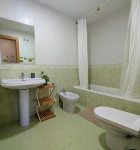 a bathroom with a sink and a toilet and a tub at Vacaciones tierra y mar Apartamento en el centro in El Campello +13 photos