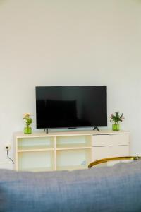 TV a/nebo společenská místnost v ubytování Modern 1BR & 1LR Apartment, 10 min Walk to City Center
